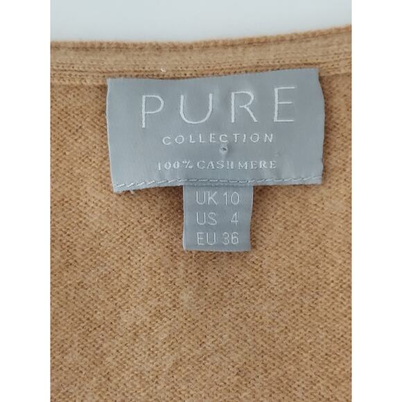 Pure Collection 100% Cashmere V Neck Sweater Tan Camel UK 10 US 4/6 Small - Picture 4 of 11